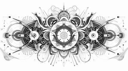 tattoo art line, illustrated in illustrator, perfect generation without design errors, pure white and clean background, A geometric and realistic style tattoo, featuring a combination of mythological.