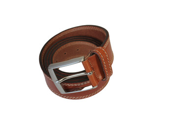 A brown belt with a silver buckle