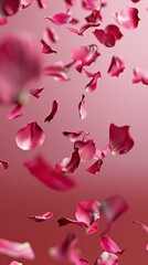 Obraz premium falling roses petals, with vertical pink background. 
