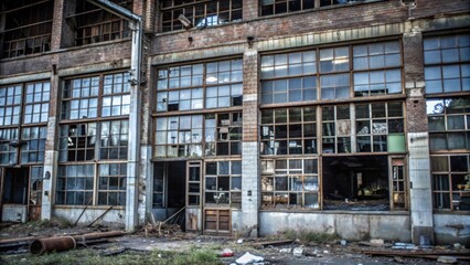 Abandoned Factory with Broken Windows
