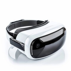 Medium shot of the VR headset, isolated on a white background, bright and vivid tonality 