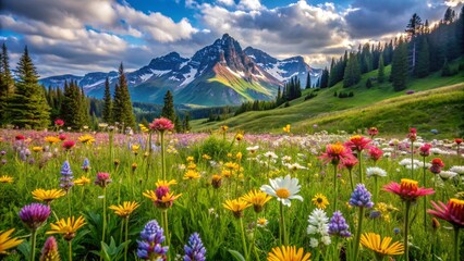 Fototapeta premium Delicate Wildflowers in High Mountain Meadow