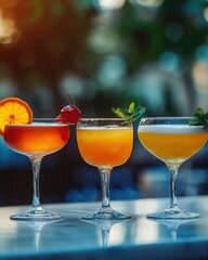 Fototapeta premium Elegant Cocktail Trio with Fresh Garnishes