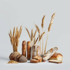 Medium shot of a A realistic photo of breads and wheat. 