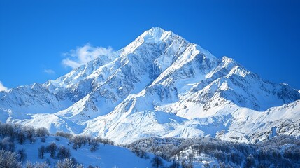 Majestic Snowy Mountain Peak Rises Above Serene Landscape