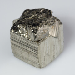 natural silver pyrite gem on the white background