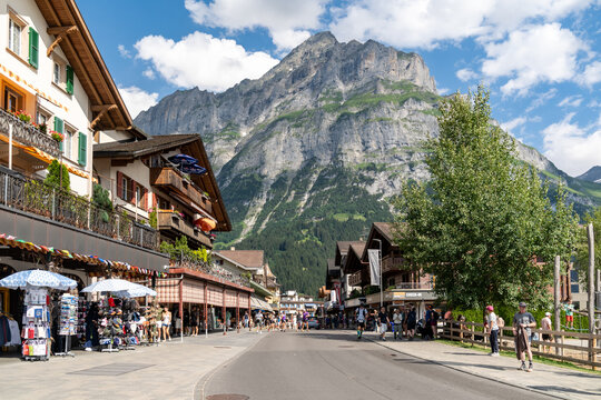 The alpine town of Grindelwald Switzerland in the mountains - Swiss Alps tourism