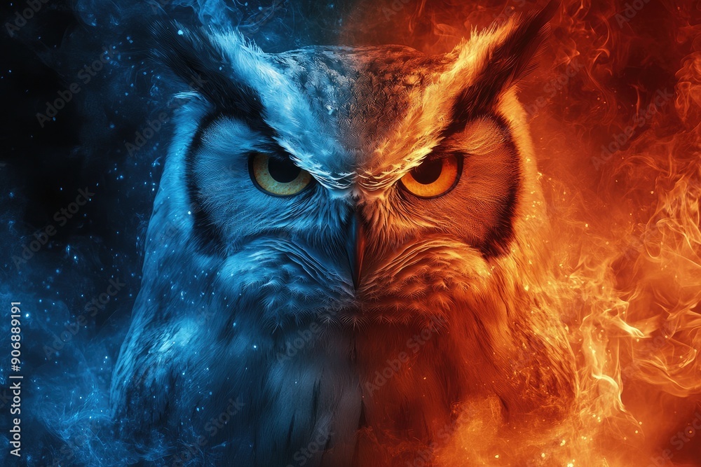 Poster An Owl Divided by Fire and Ice