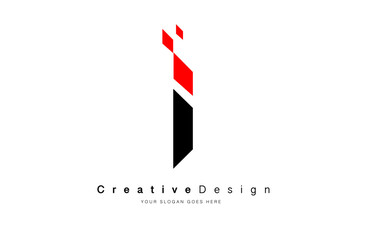 Minimalist Letter I logo Design with sleek modern look and black red color theme.