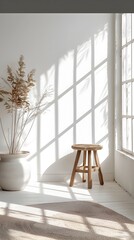 Bright and Minimalist Studio Table with Natural Lighting for Product Display