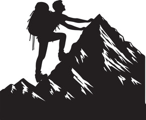 A man climbing a mountain silhouette vector illustration