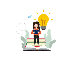 Girl reading book, gathering knowledge and getting idea.ai