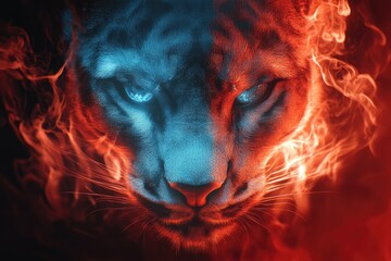 A Close-Up Portrait of a Feline with Fiery Embers Surrounding It