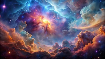 planet and nebula, nebula clouds background.