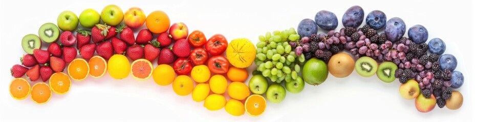 Rainbow of Fresh Fruit on White Background.