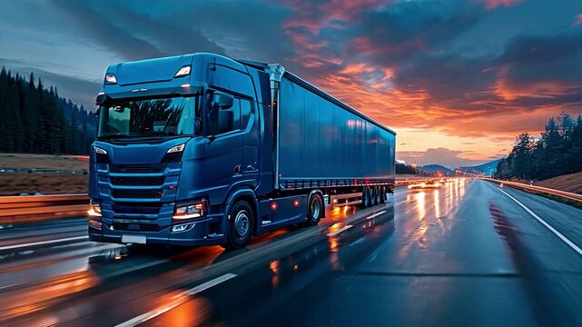 On the roadway, an electric vehicle trailer truck or lorry