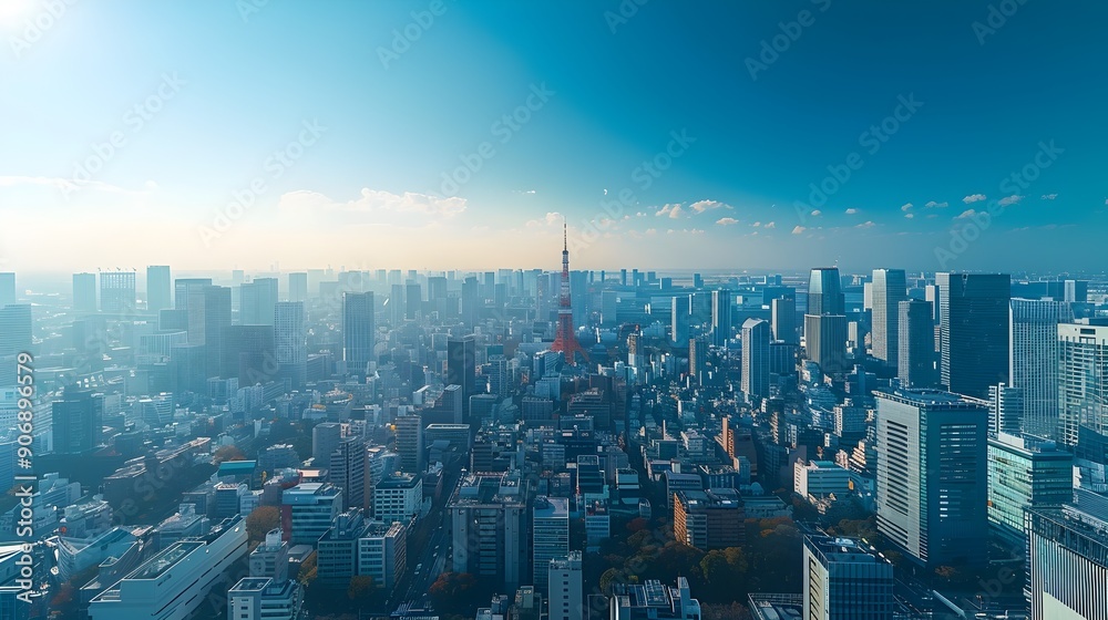 Canvas Prints towering skyscrapers in a bustling modern cityscape with clear blue sky