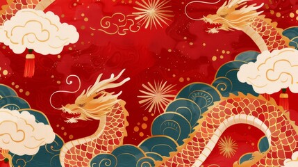Obraz premium Chinese Dragon Pattern Background.