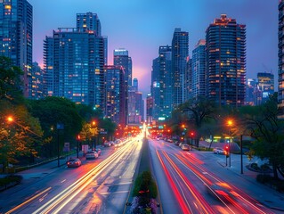 Obraz premium Vibrant Urban Skyline with Historic and Modern Architectural Contrast at Twilight