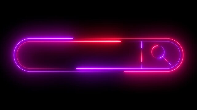 Seamless Loop Magnifying glass Searching Bar Flicker Neon Light Button Sign Symbol. The concept of a search bar in the browser for advertising or slogan. Vibrant glowneon serach bar cyberpunk style