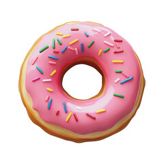 An appetizing donut topped with rosy frosting and a variety of bright, cheerful sprinkles png, isolated on transparent background