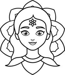 Girl Head Coloring Page for Kids Simple Art with Geometric Flower Mandala Pattern