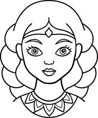 Girl Head Coloring Page for Kids Simple Art with Geometric Flower Mandala Pattern