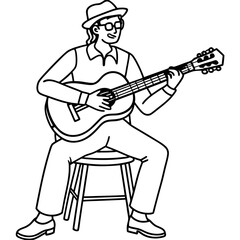A musician playing guitar sitting on a chair vector