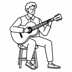 A musician playing guitar sitting on a chair vector