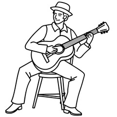 A musician playing guitar sitting on a chair vector