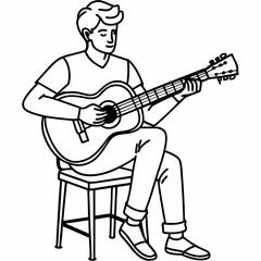 A musician playing guitar sitting on a chair vector