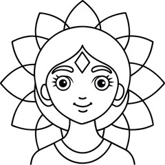 Kids Friendly Girl Head Coloring Page Simple Line Art with Geometric Flower Mandala
