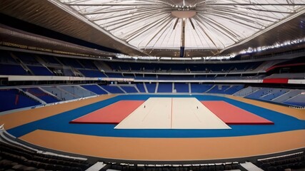 Paris La D&eacute;fense Arena Paris La D&eacute;fense Arena with gymnasts performing and handball court
