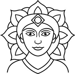 Girl head coloring page kids friendly simple line art cute girl face with geometric flower mandala design pattern minimal clipart art KDP coloring interior