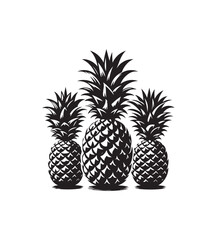 Fototapeta premium Pineapple fruits silhouette vector,black and white color