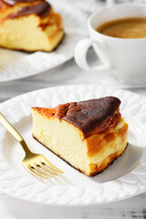 San Sebastian cheesecake . Traditional Spanish dessert.