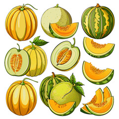 Vibrant Collection of Fruits, Vegetables, and Pumpkins: Detailed Illustrations and Patterns for Design, set of pumpkins, set of fruits, set of fruits and vegetables, fruit illustrations, vegetable ill