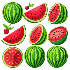Comprehensive Collection of Watermelon Patterns: Seamless Backgrounds and Detailed Watermelon Illustrations for Fresh Fruit Designs,  set of watermelons, set of watermelon, collection of watermelon