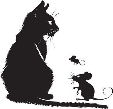 recommend clip art: Cat and Mouse Playing silhouette on white background