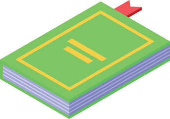 Green book with bookmark isometric illustration showing a concept of reading