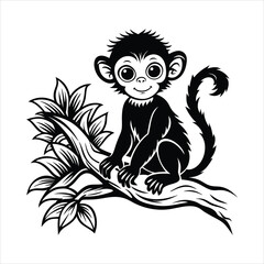Baby Monkey on tree black vector