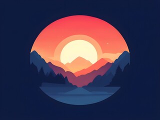 Obraz premium Sunset Over Mountain Landscape in Circular Frame