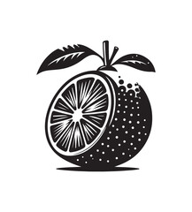 Orange fruit silhouette vector,black and white color