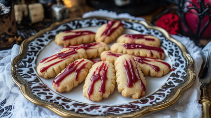 a platter of witch finger cookies with almond "fingernails" and a hint of red icing for a bloody effect