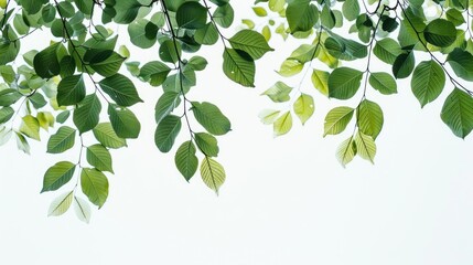 Obraz premium Close up of leafy tree branches on white backdrop