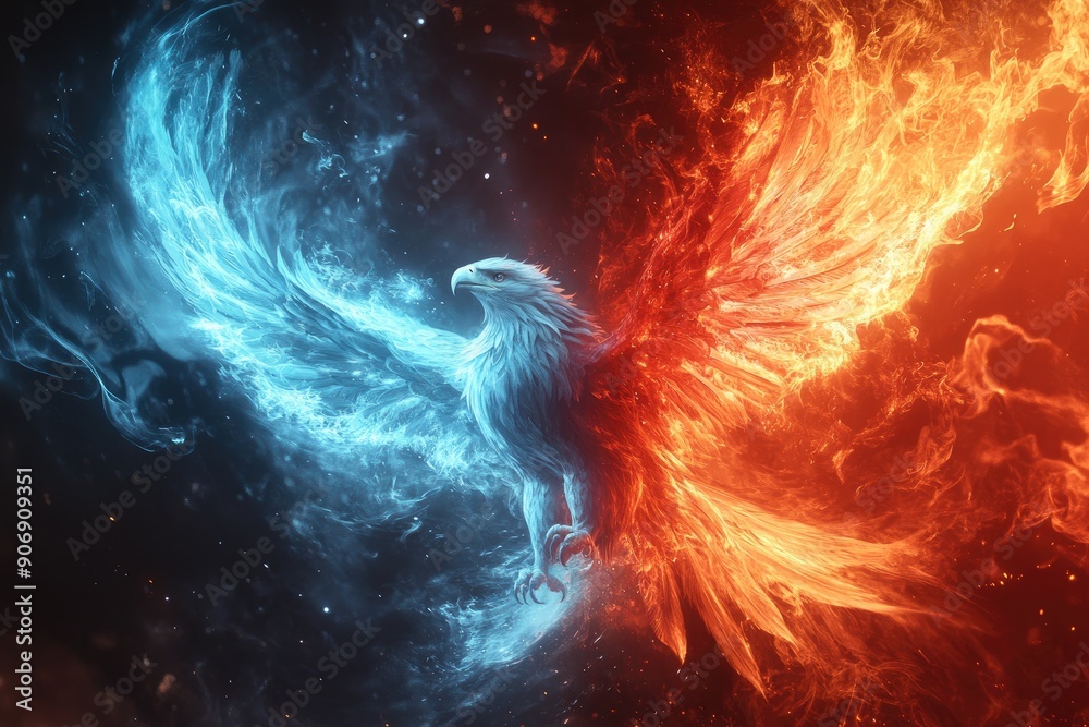 Wall mural Fire and Ice Eagle with Wings Aflame