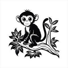 Obraz premium Baby Monkey on tree black vector