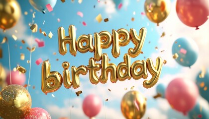 A bunch of balloons with the words happy birthday written on them
