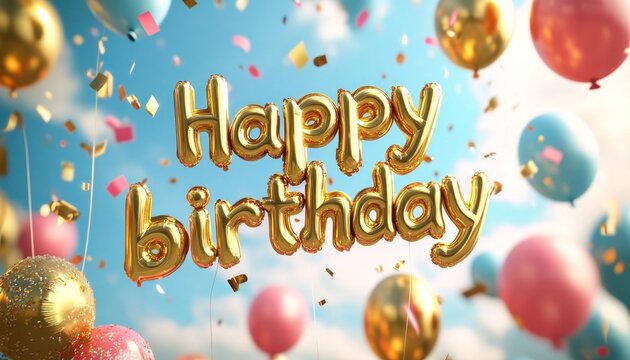 A bunch of balloons with the words happy birthday written on them