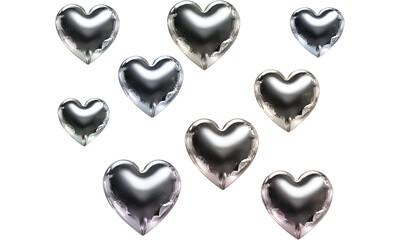 Set collection of beautiful realistic heart shape crystals in different colours isolated on transparent background. Generative AI